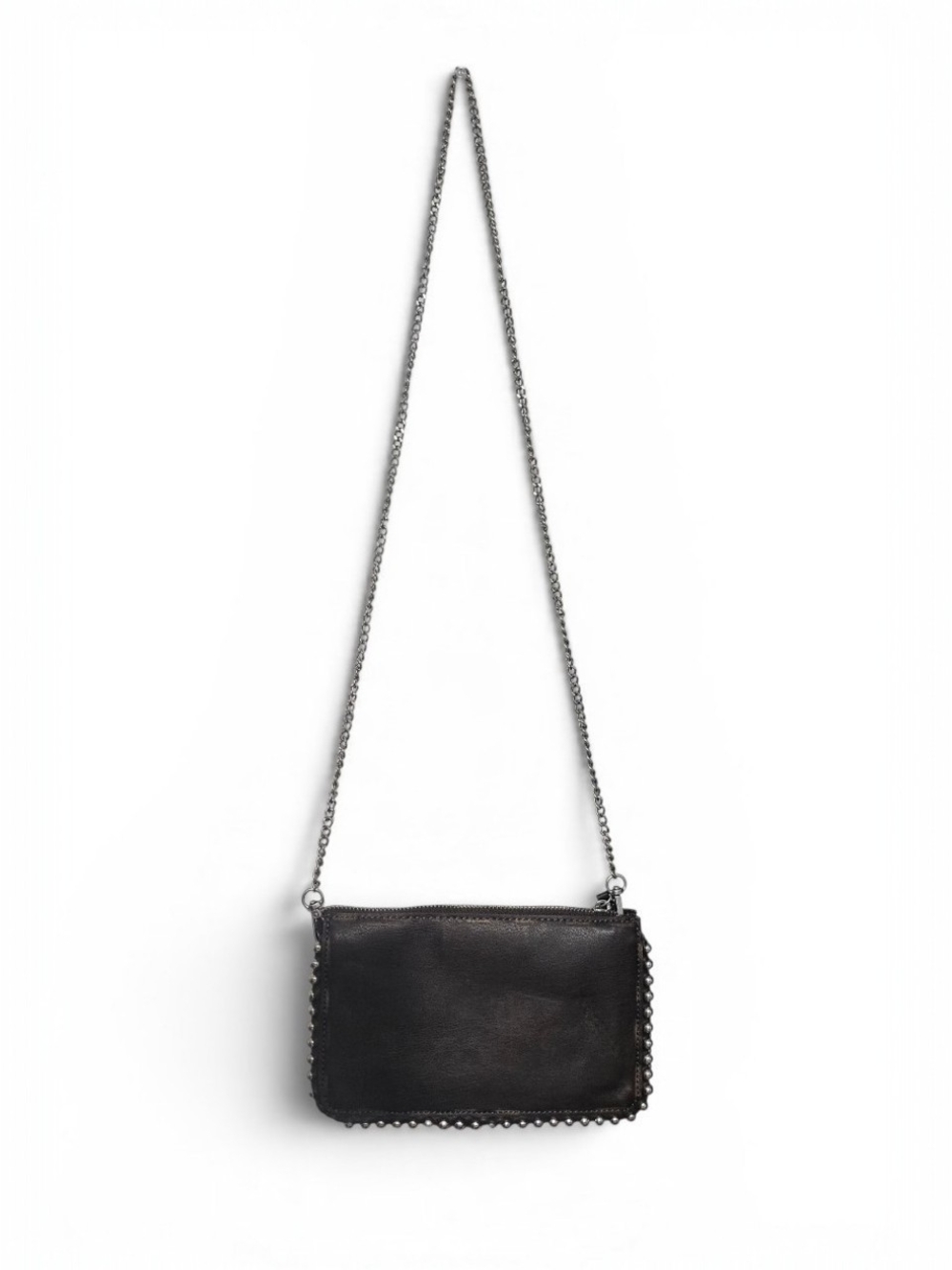 ZARA NWOT Brown Distressed Faux Leather Studded Crossbody Clutch Bag Chain